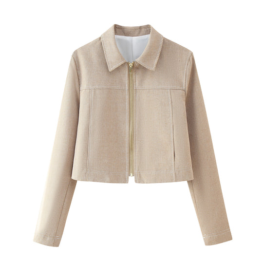 Damen cropped Jacke aus hochwertigem Stoff mit elegantem Reißverschluss R&B