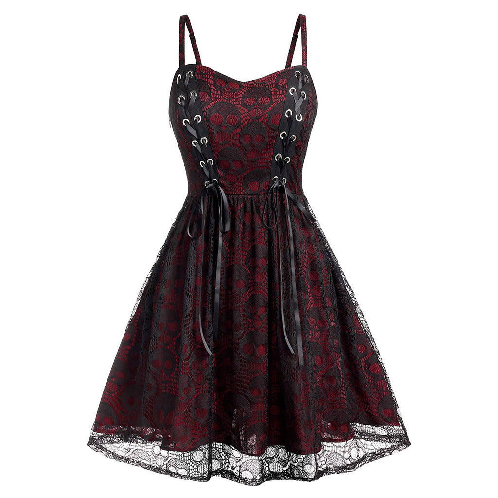 Damen Skaterkleid mit Spitzenoberteil und Schnürdetails R&B