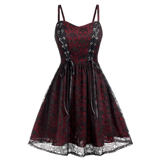 Damen Skaterkleid mit Spitzenoberteil und Schnürdetails R&B