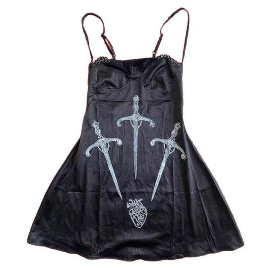 Damen Verspieltes Satin-Kleid mit Kunstgrafiken R&B