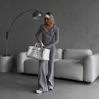 Damen sportliches Fleece-Set mit Zip-Hoodie und enganliegender Hose R&B