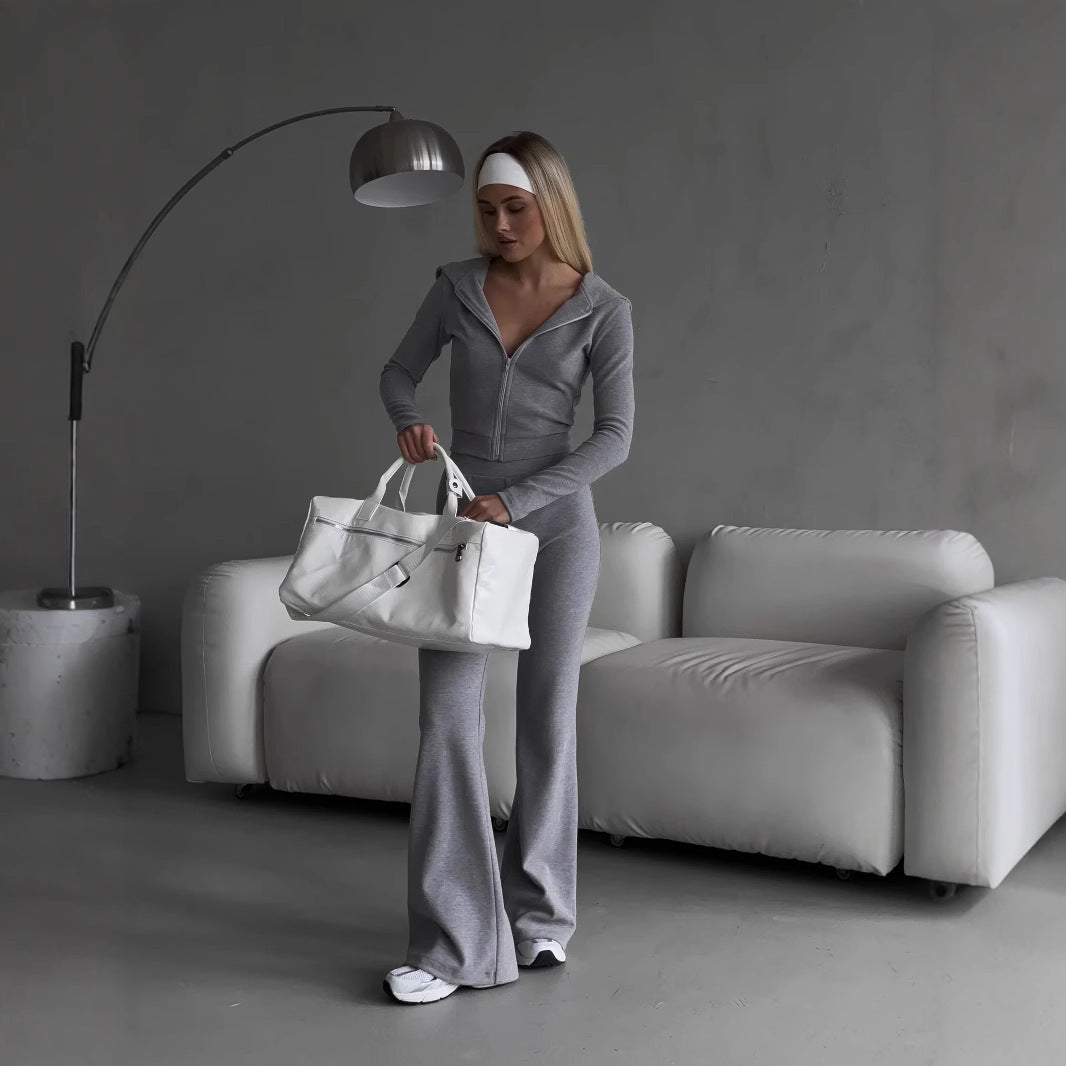 Damen sportliches Fleece-Set mit Zip-Hoodie und enganliegender Hose R&B