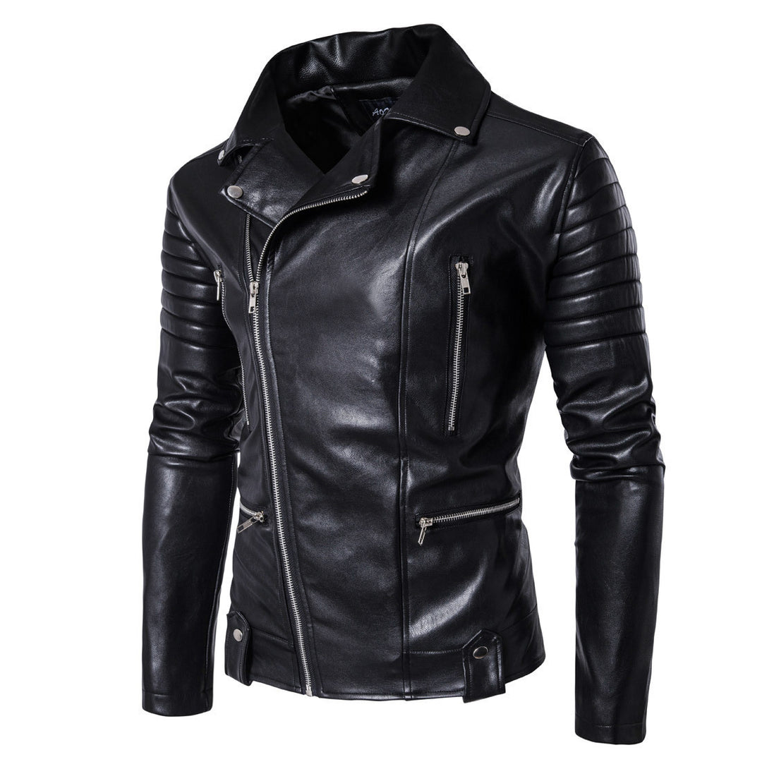 Herren Luxus Leder Bikerjacke mit asymmetrischem Reißverschluss