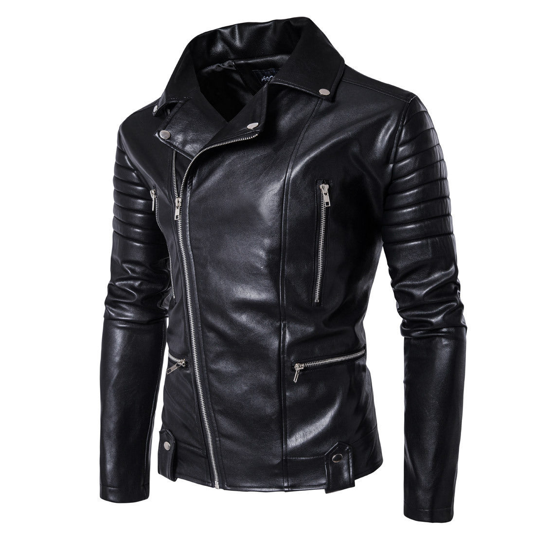 Herren Luxus Leder Bikerjacke mit asymmetrischem Reißverschluss
