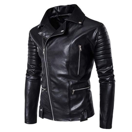 Herren Luxus Leder Bikerjacke mit asymmetrischem Reißverschluss