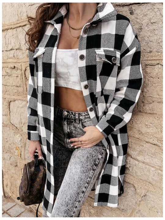 Damen Karierte Overshirtjacke mit Brusttaschen R&B