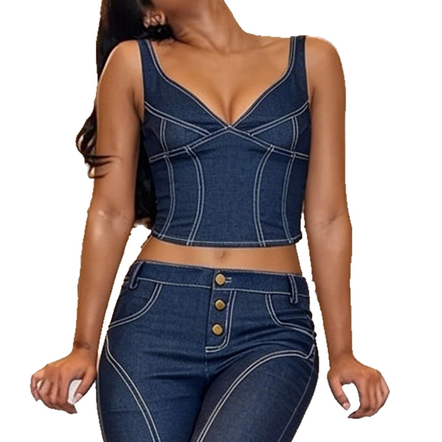 Damen Denim Crop-Top mit modischem Schnitt und verstellbaren Trägern R&B
