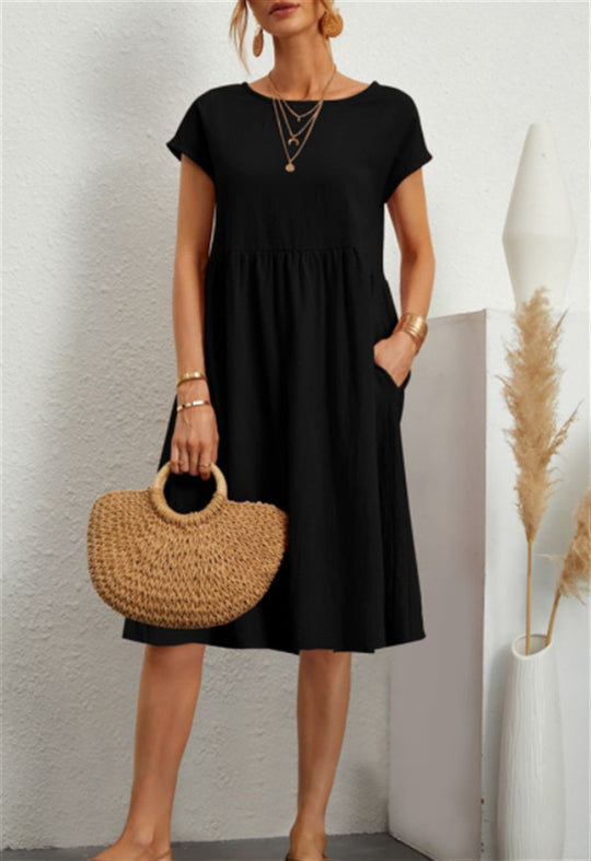 Damen Freizeitleinenkleid mit leichtem Schnitt und Taschen R&B