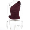 Damen asymmetrisches Top mit Raffungen und floralem Detail R&B