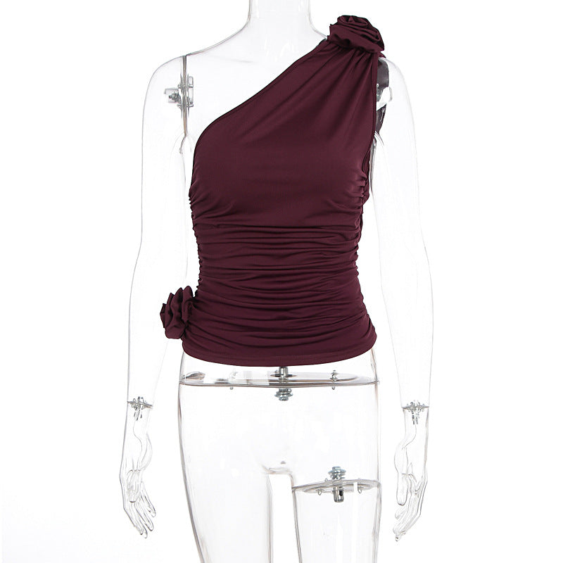 Damen asymmetrisches Top mit Raffungen und floralem Detail R&B
