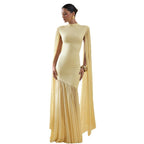 Damen Elegantes Maxikleid mit fließendem Stoff und ausgefallenen Ärmeln R&B