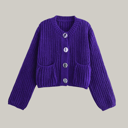 Damen kuschelige Strickjacke mit dekorativen Knöpfen und praktischen Taschen R&B