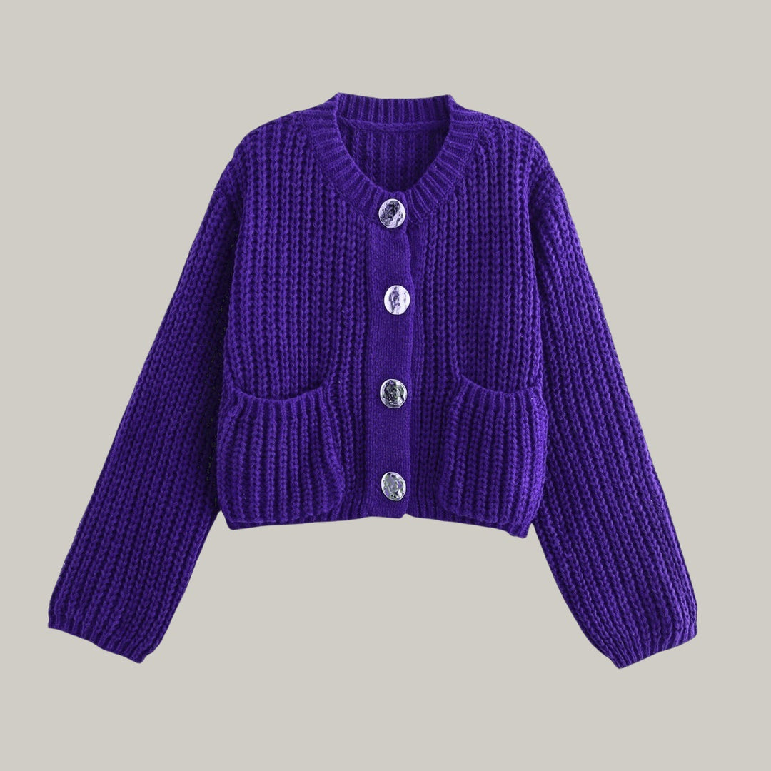 Damen Modische Strickjacke mit großen Knöpfen und praktischen Taschen R&B