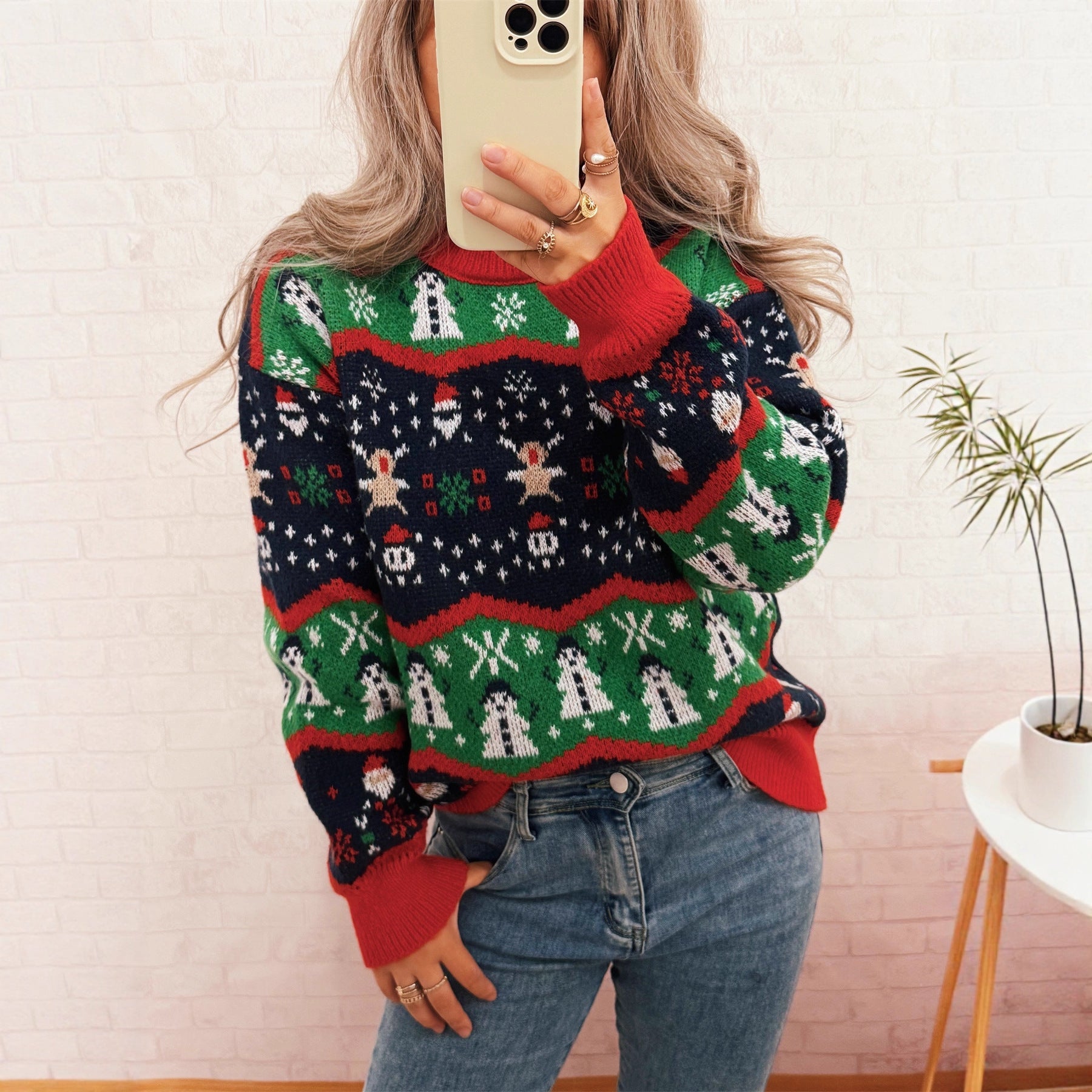 Damen Weihnachtspullover mit fröhlichem Motiv und lässigem Schnitt R&B