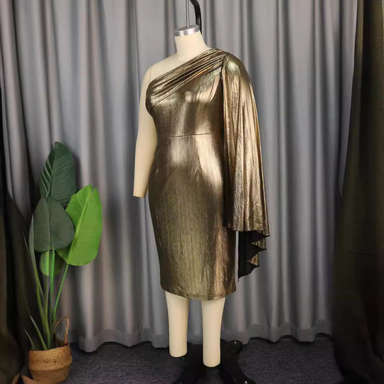 Damen Glamouröses One-Shoulder Abendkleid mit schimmerndem Stoff R&B