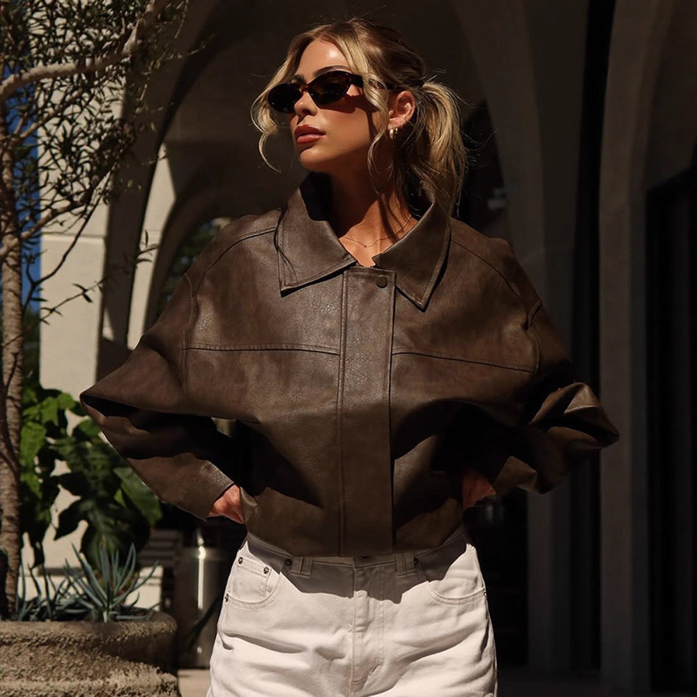 Damen Kunstlederjacke mit lässigem Oversized-Schnitt R&B