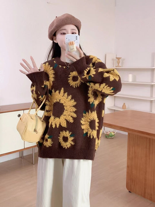 Damen Grobstrickpullover mit floralen Applikationen R&B