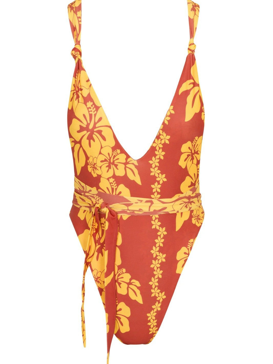 Damen Einteiler-Badeanzug mit tiefem V-Ausschnitt und floralem Design R&B
