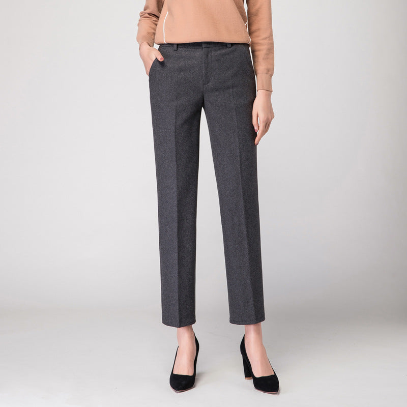 Damen Woll Stoffhose schmal geschnitten mit edlem Design