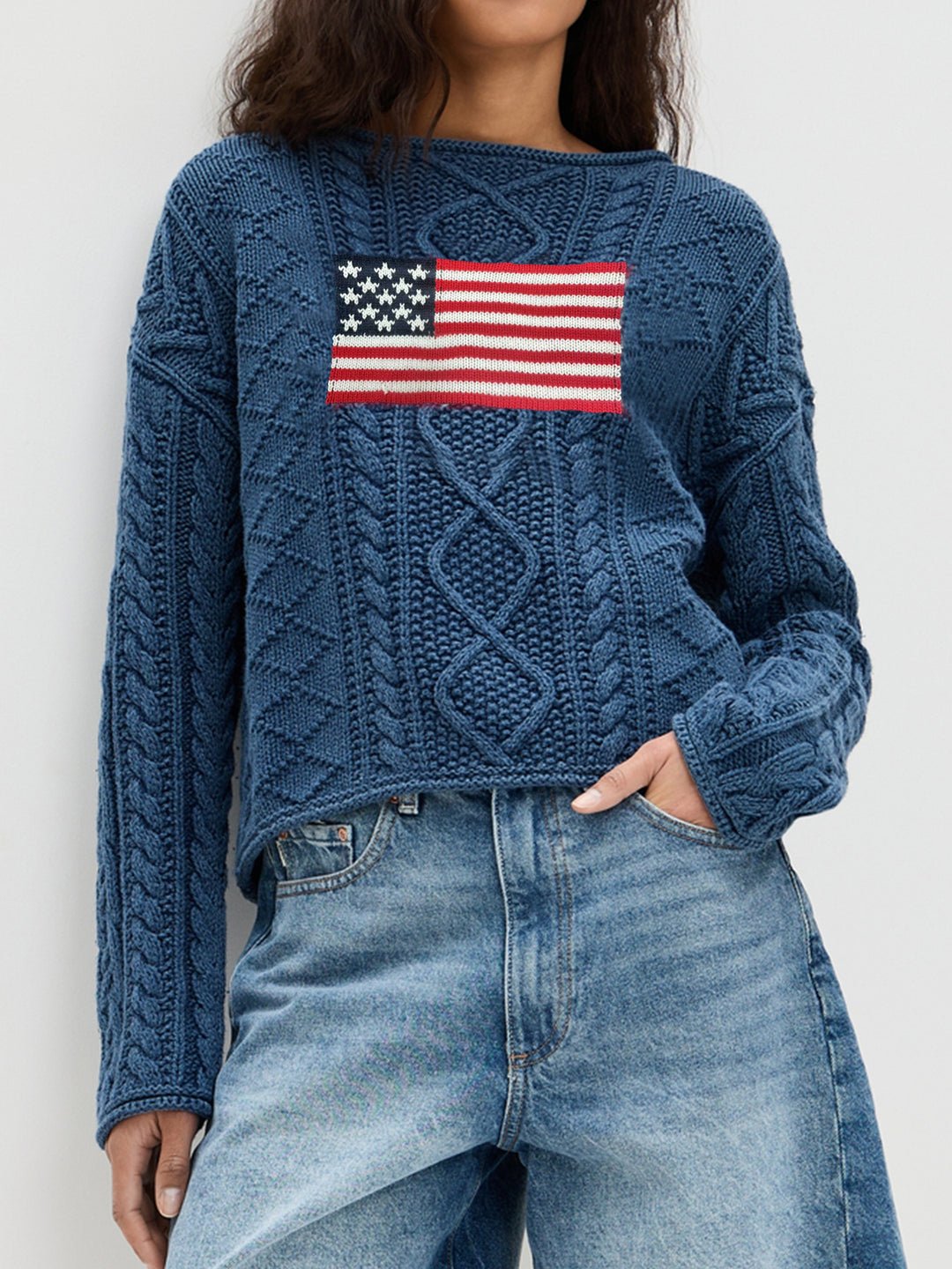 Damen Strickpullover mit amerikanischem Flaggen-Design R&B