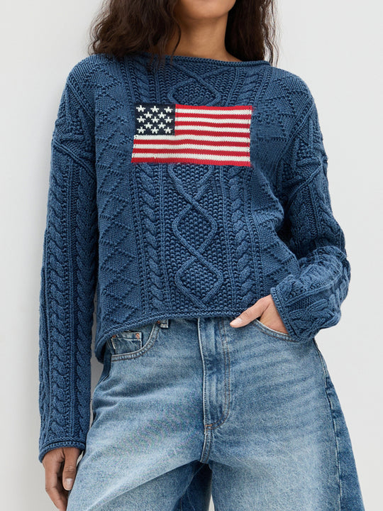 Damen Strickpullover mit amerikanischem Flaggen-Design R&B