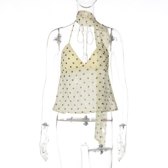 Damen Verspieltes Polka Dot Top mit Halter-Design und schickem Bindedetail R&B