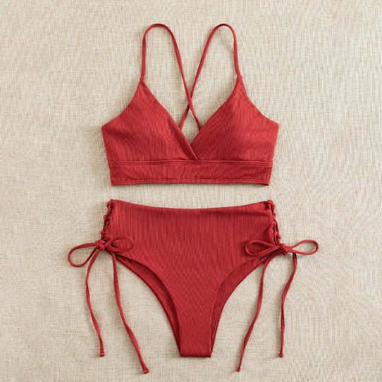 Damen Hochtaillierter Bikini mit verstellbaren Schnürdetails R&B