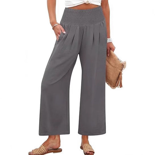 Damen Weite Culotte-Hose mit elastischem Bund und Falten R&B