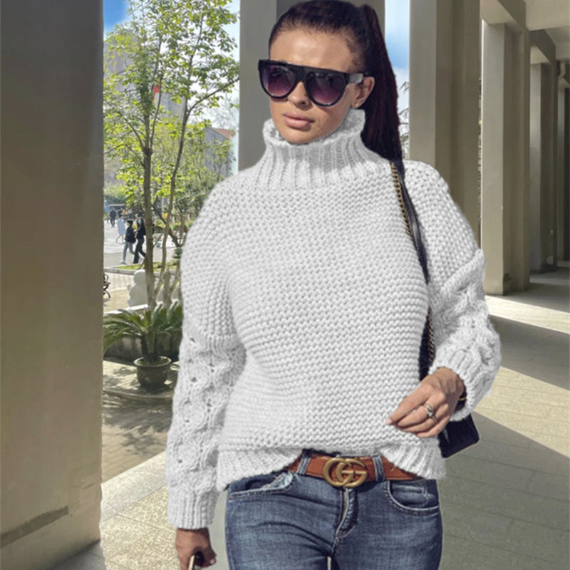 Damen Strickpullover mit hochstehendem Kragen und strukturiertem Ärmeldesign R&B
