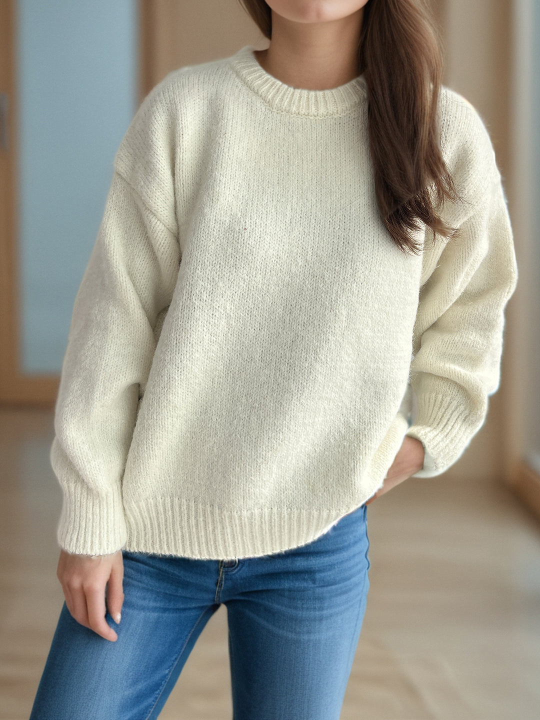 Damen lässiger Oversize-Pullover mit strukturiertem Maschenmuster R&B