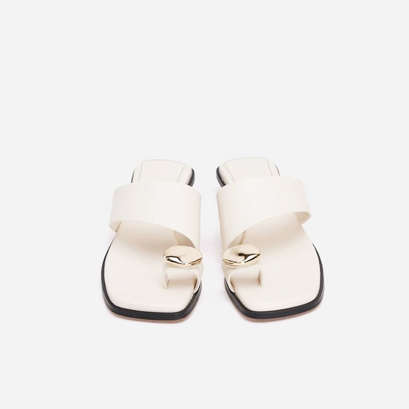Damen Edle Zehentrenner-Sandalen mit glänzenden Akzenten R&B