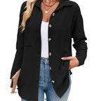 Damen Strukturierte Button-Down-Bluse mit Taschen R&B