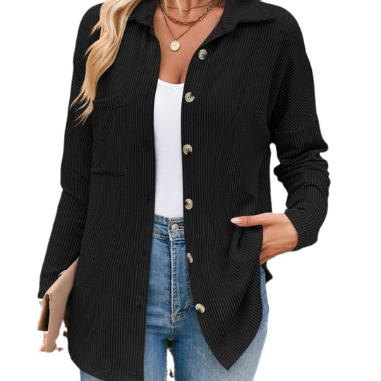 Damen Strukturierte Button-Down-Bluse mit Taschen R&B