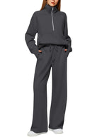 Damen Freizeit Sweatpants-Anzug mit hohem Kragen und Kängurutasche