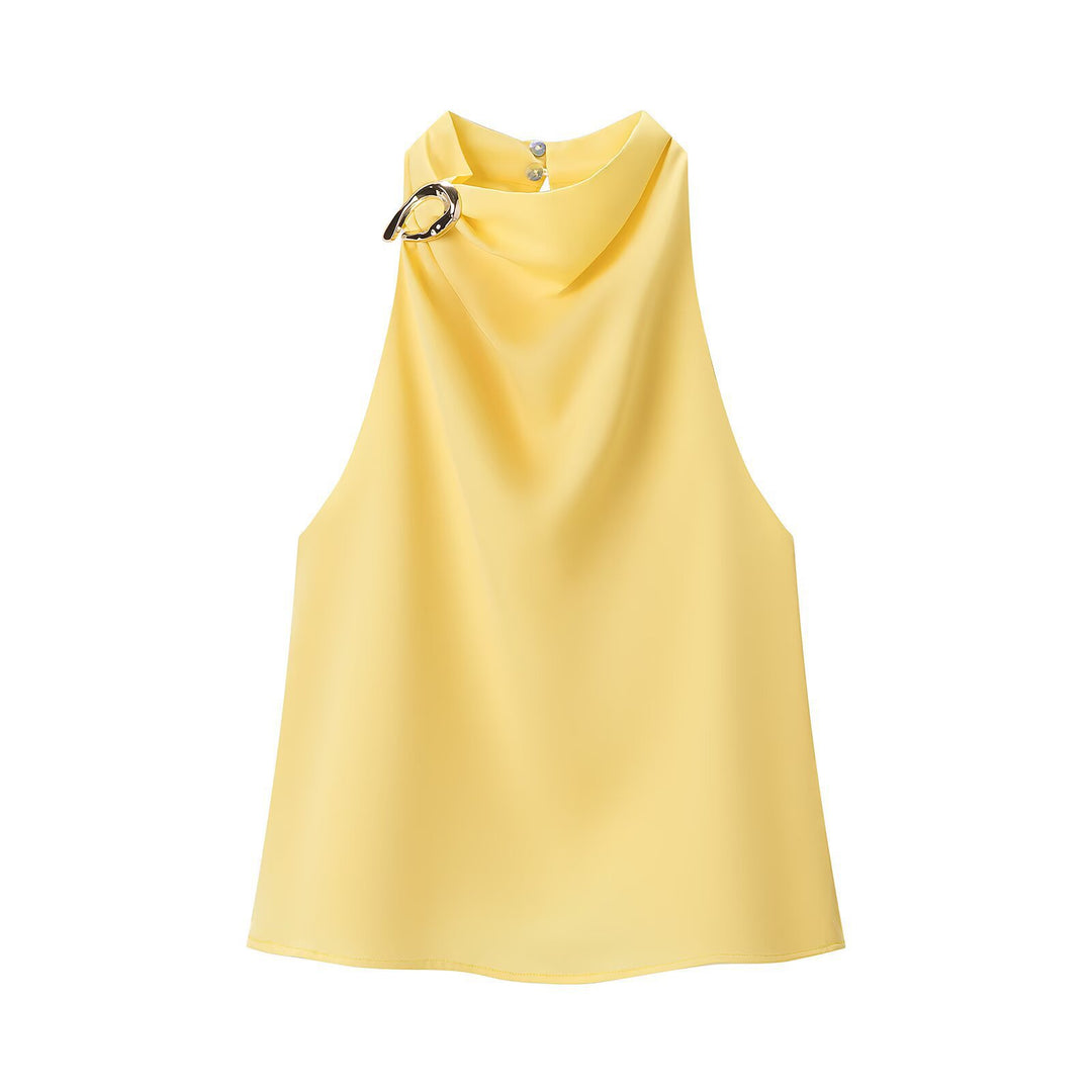 Damen Seidenbluse mit asymmetrischem Kragen und dekorativem Ring R&B