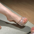 Damen elegante Mules mit floralem Stickdesign R&B