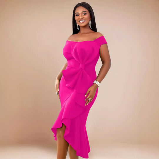 Damen Elegantes Wickelkleid mit Rüschen und Off-Shoulder Design R&B