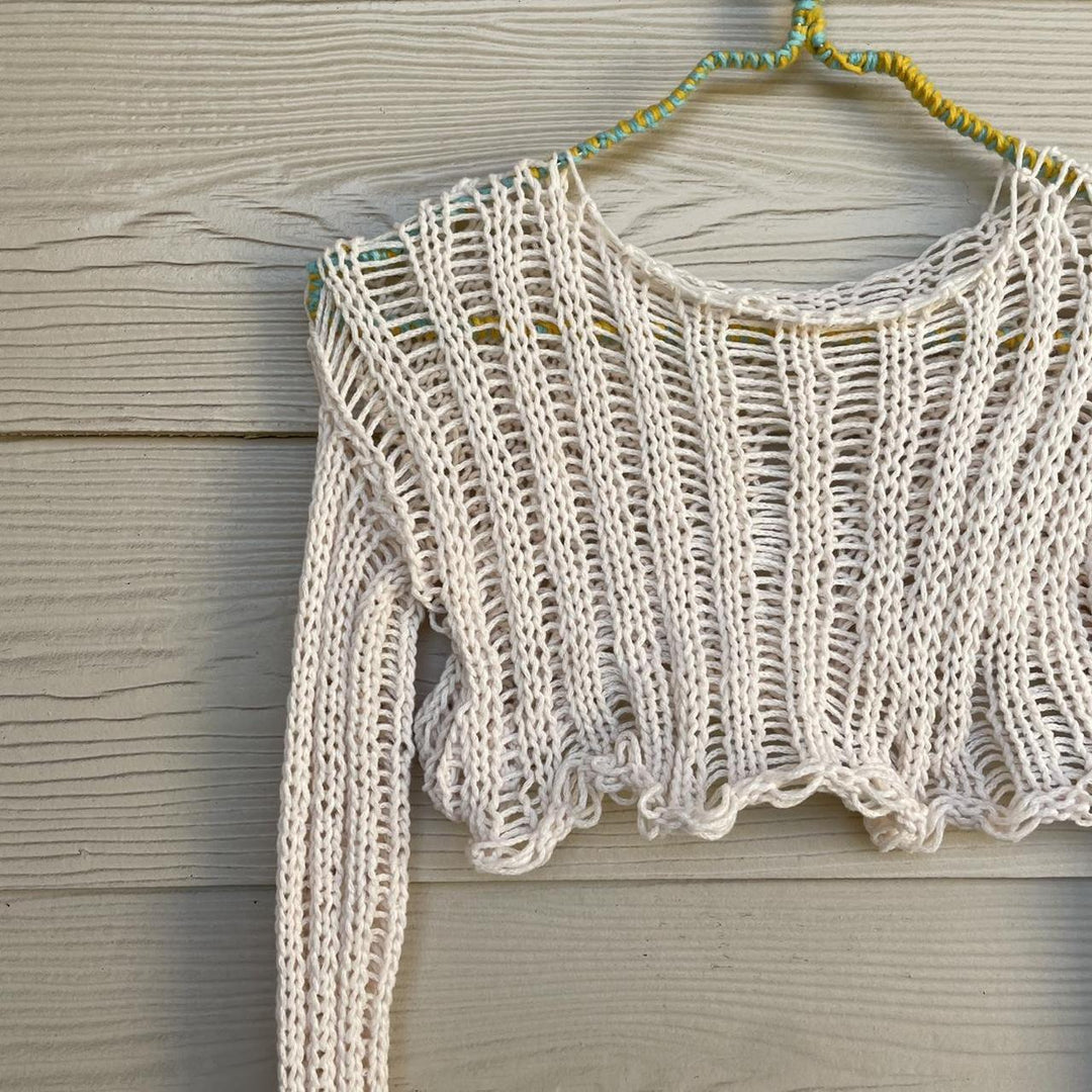 Damen gehäkeltes Crop-Top mit offenen Ärmeln und lässigem Design R&B