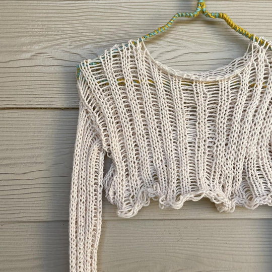 Damen gehäkeltes Crop-Top mit offenen Ärmeln und lässigem Design R&B