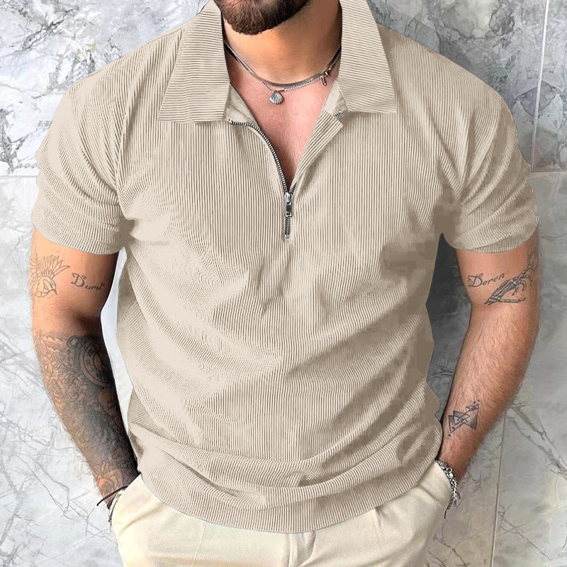 Herren modisches kurzärmliges Polo-Shirt mit lässigem Hochkragen und Reißverschluss R&B