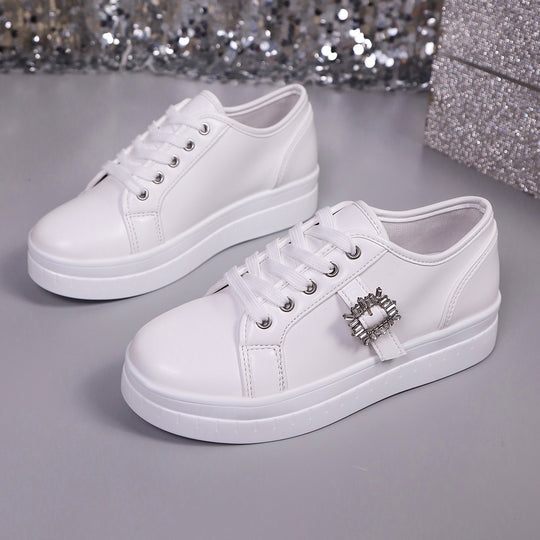 Damen modische Plateausneakers aus hochwertigem mit dekorativem Kristallbesatz R&B