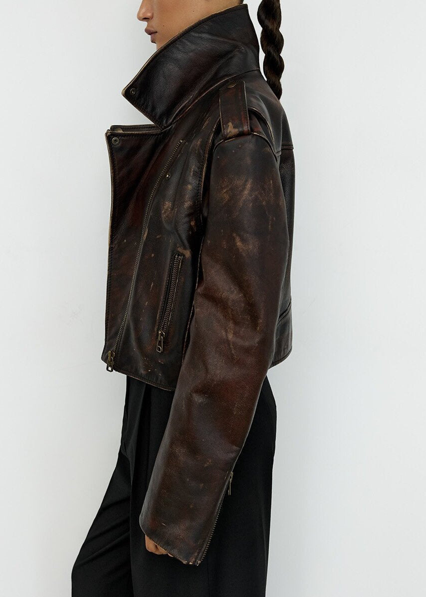 R&B | Leder Gekürzte Bikerjacke