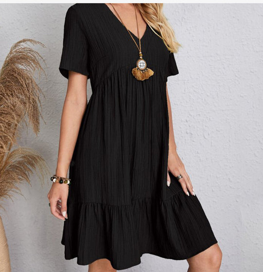 Damen Sommerliches Freizeitkleid mit V-Ausschnitt und Rüschensaum R&B