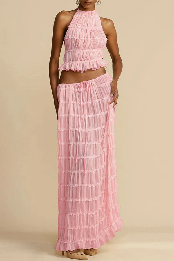 R&B | Neckholder Spitzenweste langes Kleid Set