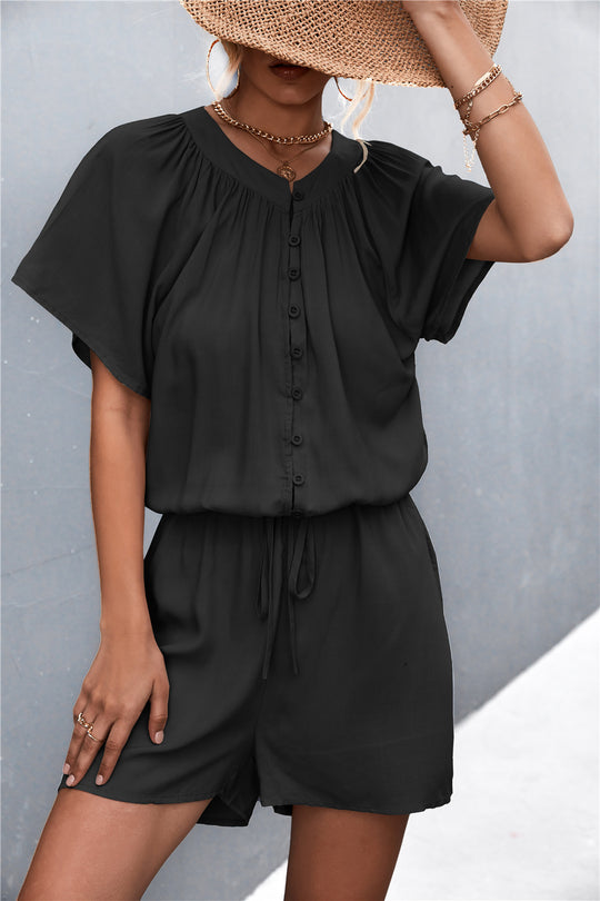 Damen Jumpsuit mit elastischem Bund und knopfverzierter Front R&B