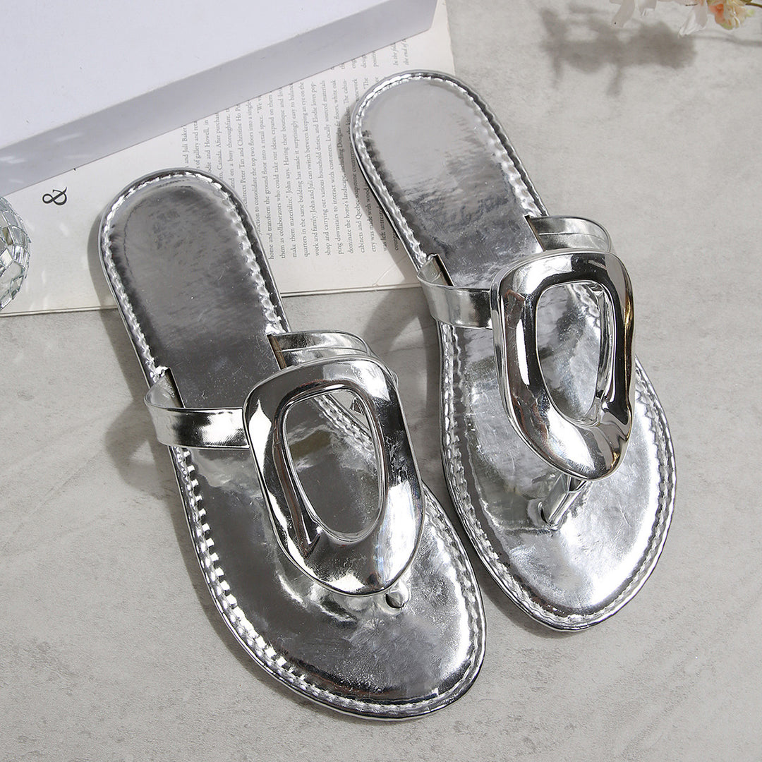 Damen modische Flip-Flops mit glanzvollem Metallelement R&B