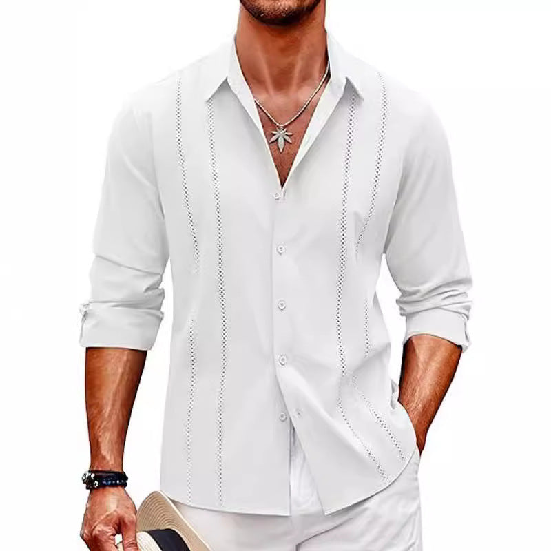 Herren elegante Langarmbluse mit feinem Streifenmuster R&B