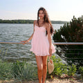 Damen Sommerliches Minikleid mit zarten Spaghettiträgern und schwingendem Rock R&B