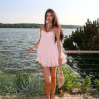 Damen Sommerliches Minikleid mit zarten Spaghettiträgern und schwingendem Rock R&B