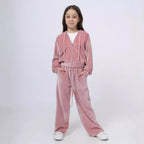 Damen Fleece-Loungewear-Anzug mit Kapuze und elastischem Bund R&B
